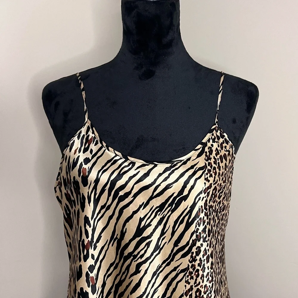 Leopard Zebra Print Silky Midi Slip Dress Women’s Size L